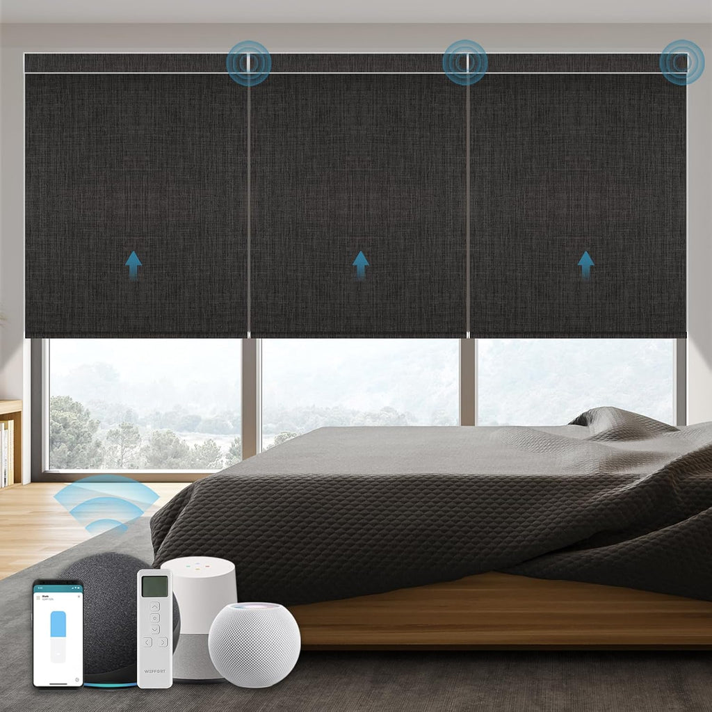Motorized Blind,Work with Homekit Thread-Enabled,100% Blackout Smart Shades with Remote Control,Electric Roller Shade, Custom Size,Bouvardia Dark Grey
