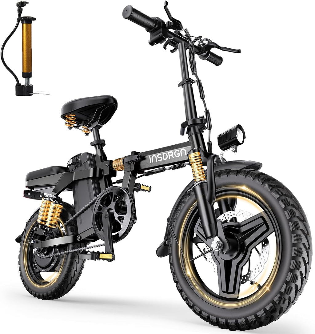 INSDRGN 14' Folding Electric Bike for Adults, Peak 1500W Motor,20MPH Max Speed,48V 16Ah Removable Battery Electric Bike, 35/62Miles Max Range, UL 2849 Certified E Bike
