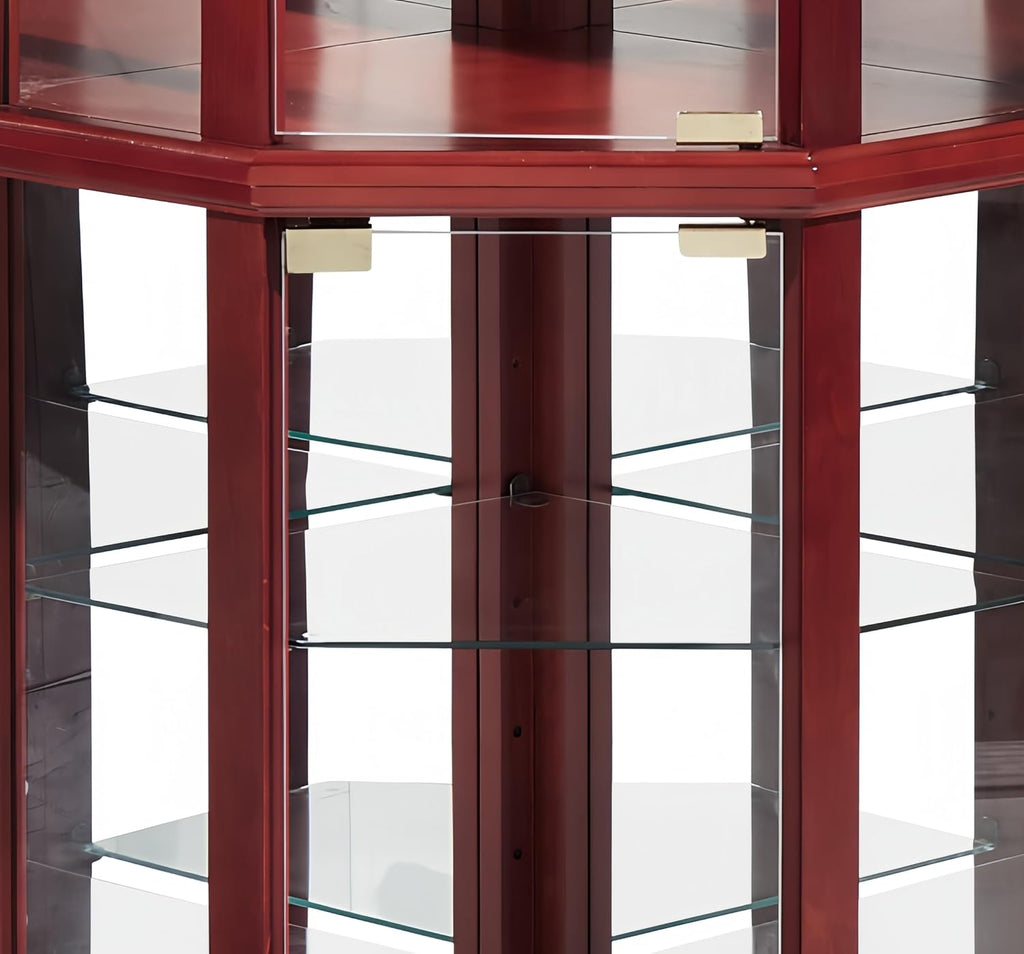 Ball & Cast 72' H Lighted Corner Curio Cabinet with Curved Top Carving,Glass Display Cabinet with 6 Tempered Adjustable Glass Shelves and Doors,Light Bulb Included, Rack for Liquor Storage,Cherry