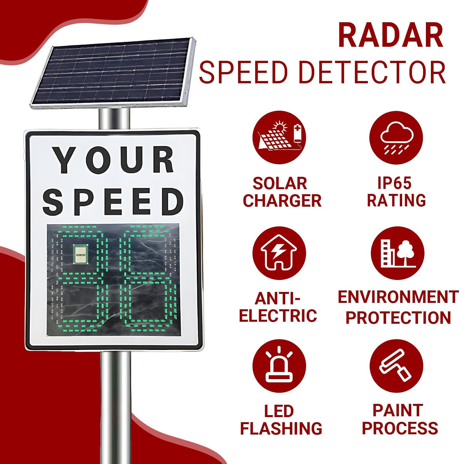 23.6'X35.4' Radar Speed Sign - Integrated Solar Power, Radar Speed Display Sign, Ip65, 394ft Detection for Highways, Remote Control and Accessories