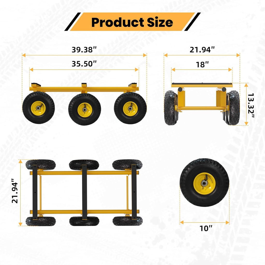 6 Wheel All Terrain Dolly, Heavy Duty Furniture Dolly 1300 Lbs Capacity, 10' Inflatable Tires Big Wheel Dolly, All Terrain Mover for Homes, Logistics, Warehouses, Shopping - 35.5' x 18' - Yellow