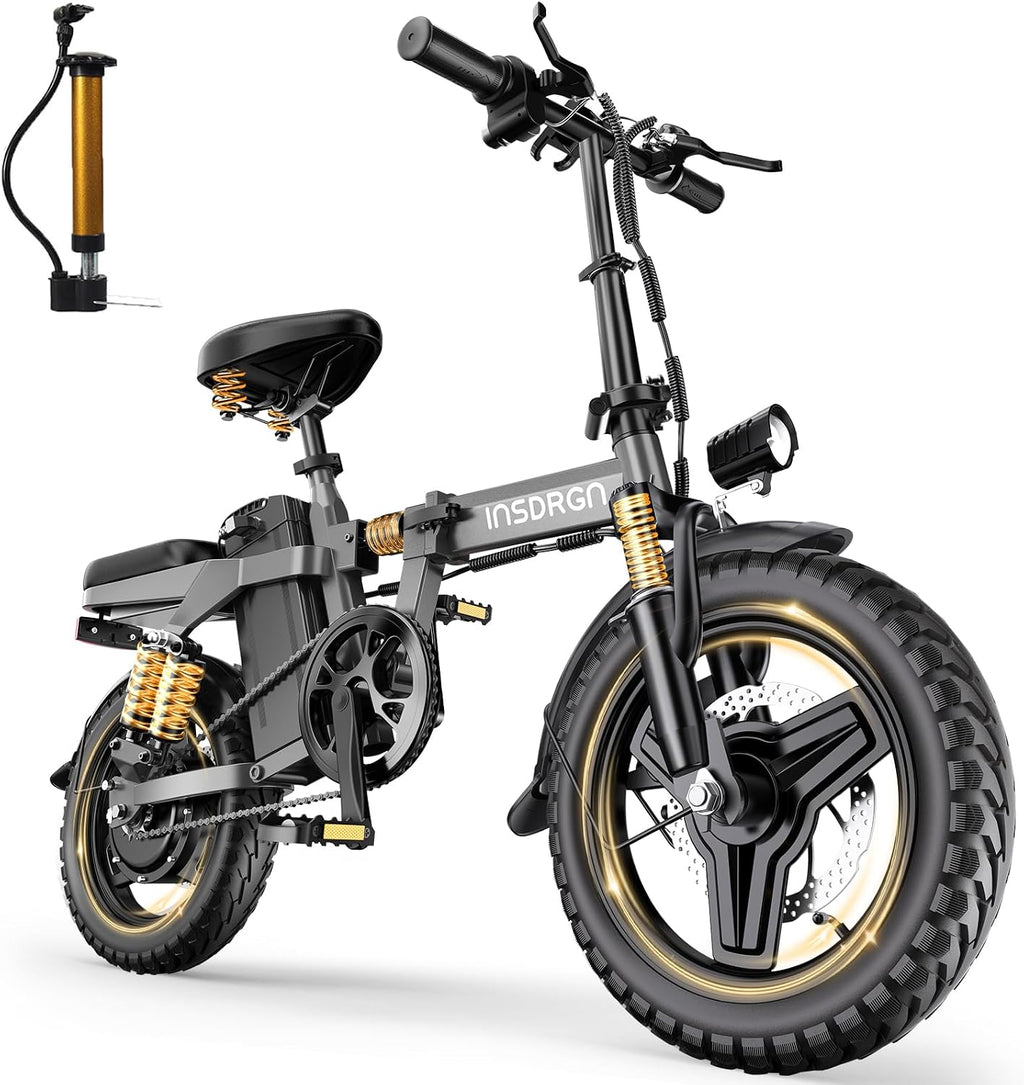INSDRGN 14' Folding Electric Bike for Adults, Peak 1500W Motor,20MPH Max Speed,48V 16Ah Removable Battery Electric Bike, 35/62Miles Max Range, UL 2849 Certified E Bike