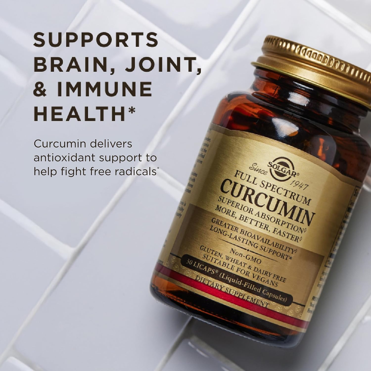 Solgar Full Spectrum Curcumin - 60 LiCaps, Pack of 3 - Superior Absorption - Brain, Joint & Immune Health - Non-GMO, Vegan, Gluten Free, Dairy Free - 180 Total Servings