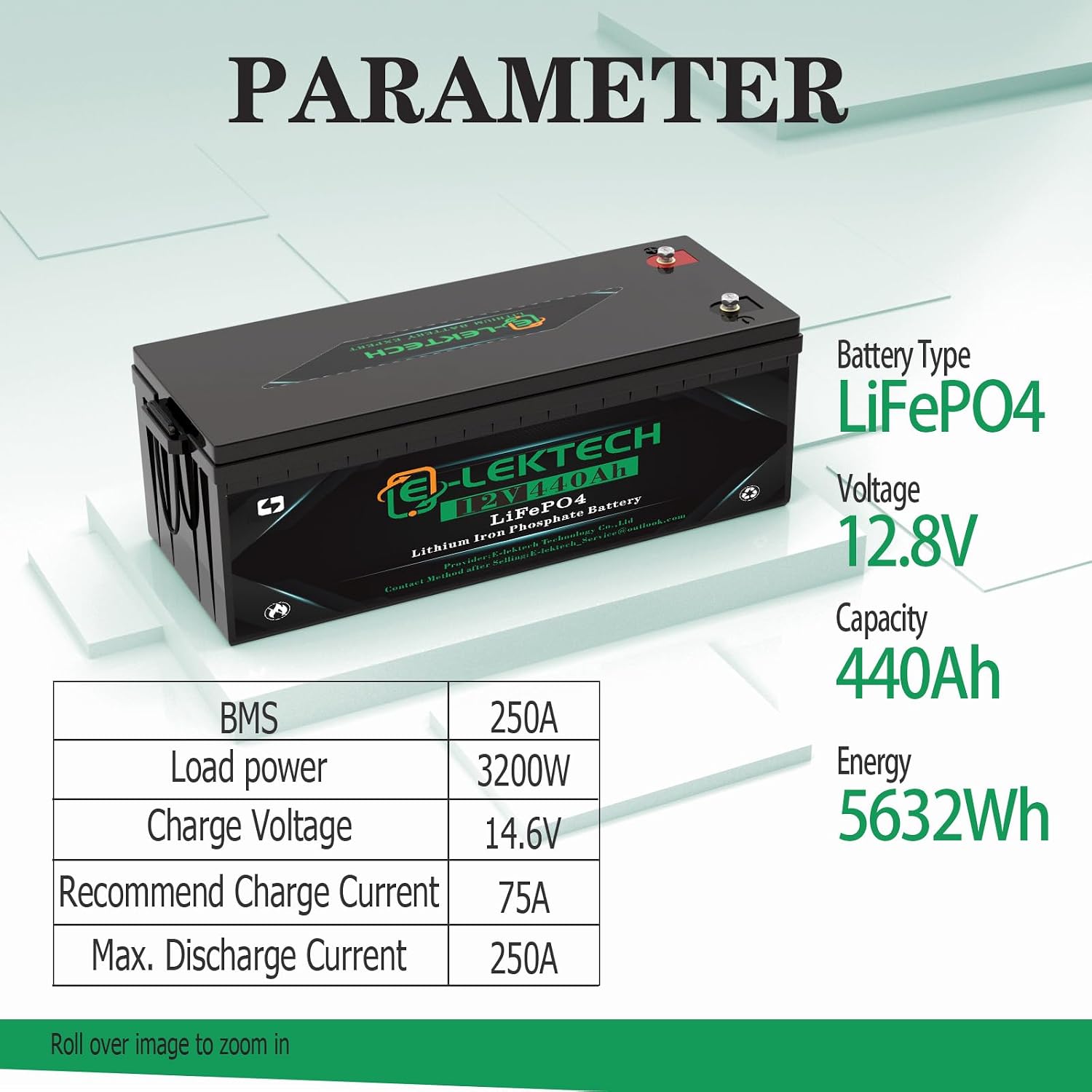 12V 440Ah LiFePO4 Lithium Battery Built-in 250A BMS, Battery Up to 10000 Cycle Lithium Battery, 10-Year Lifespan, Perfect for RV, Solar, Home Energy Storage