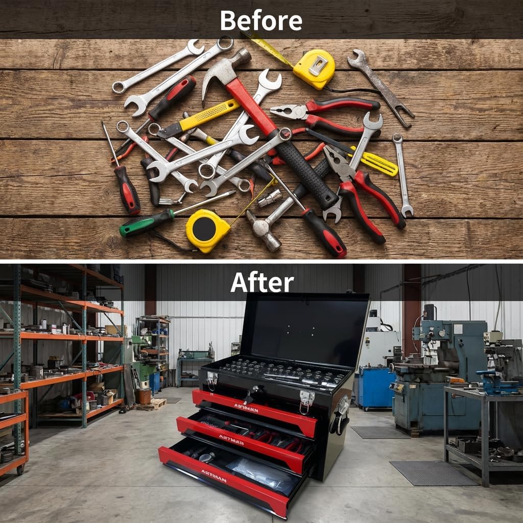 tool box with tools, tool set mechanics kit, 439 piece tool set, socket wrench set, mechanic tool set, heavy duty tool box, home tool kit, automotive tools, DIY tool set (439pcs-red)