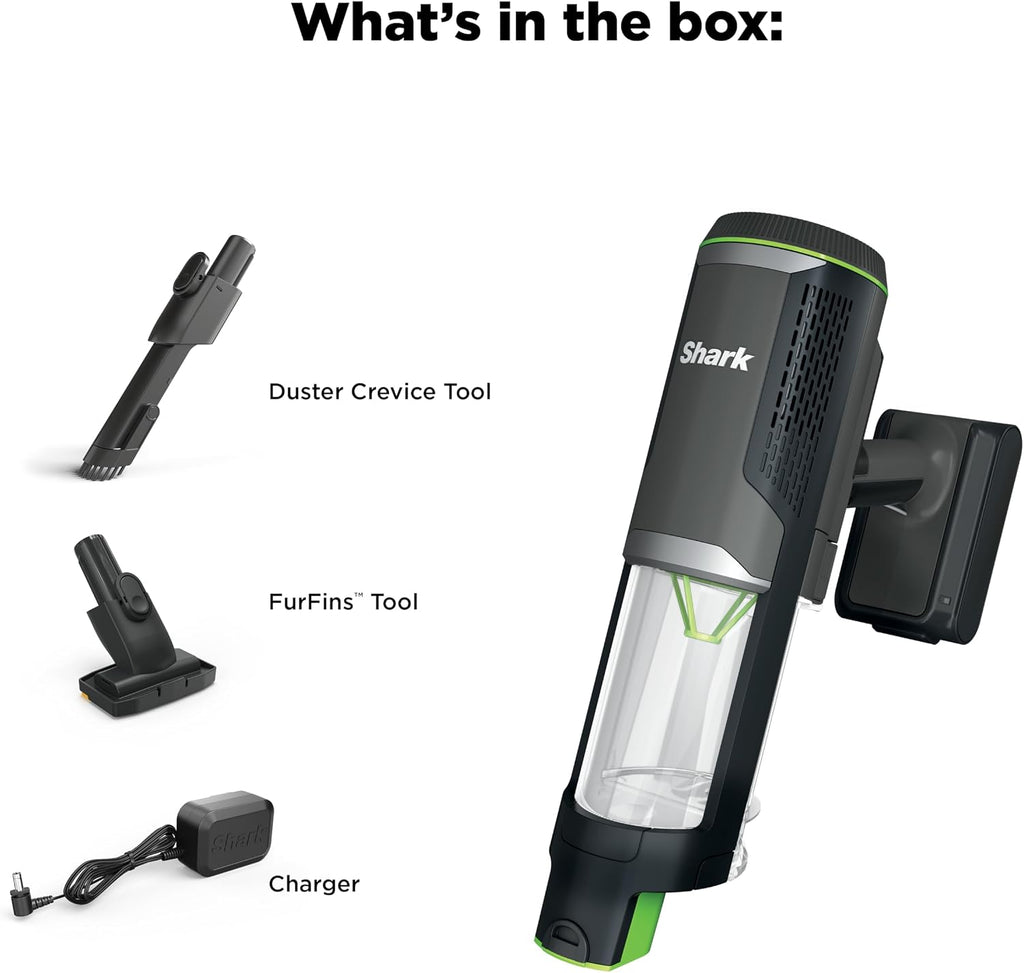 Shark PowerBoost Cordless 2-in-1 Car/Home Handheld PowerVac, Powerful Suction, 40 Minute Runtime, Portable, 3 Cleaning Modes, LED Screen, Furfins Tool, Duster Crevice Tool, Charcoal, BH102