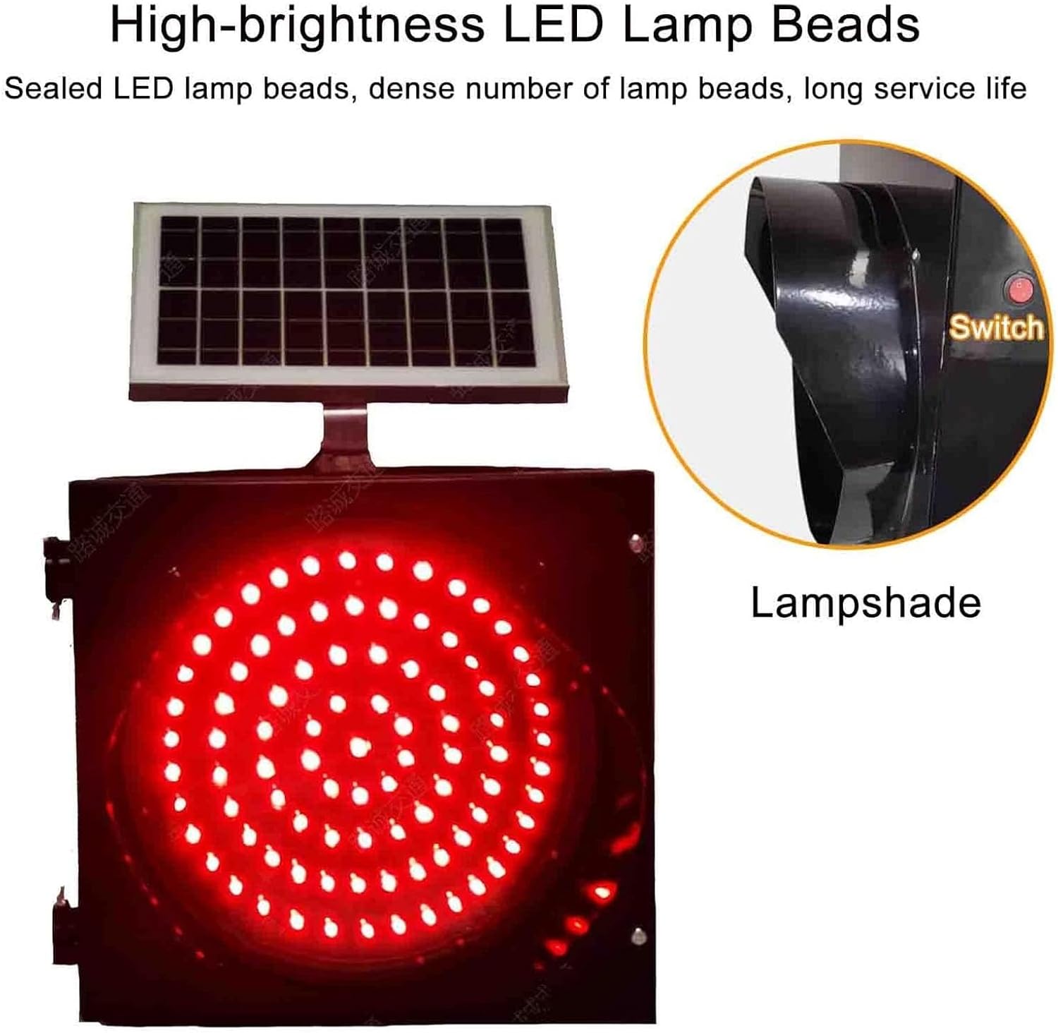 Solar Traffic Signals Signs Lights, LED Warning Light with Solar Panel, Red/Yellow Flashing Light, Outdoor Waterproof Road Safety Emergency Lamp for Intersections, Curves, Bridges(Red,400)