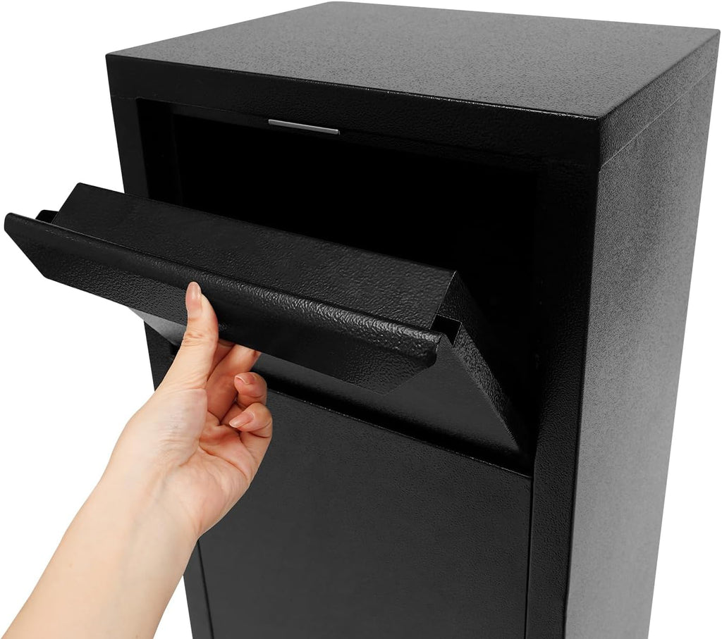 Package Delivery Box, Outside Curbside Mailbox, 0.8mm Thickness Large Anti-Theft Boxes Edges Without Burrs Carbon Steel Mailbox w/2 Keys, Black(Floor Standing)