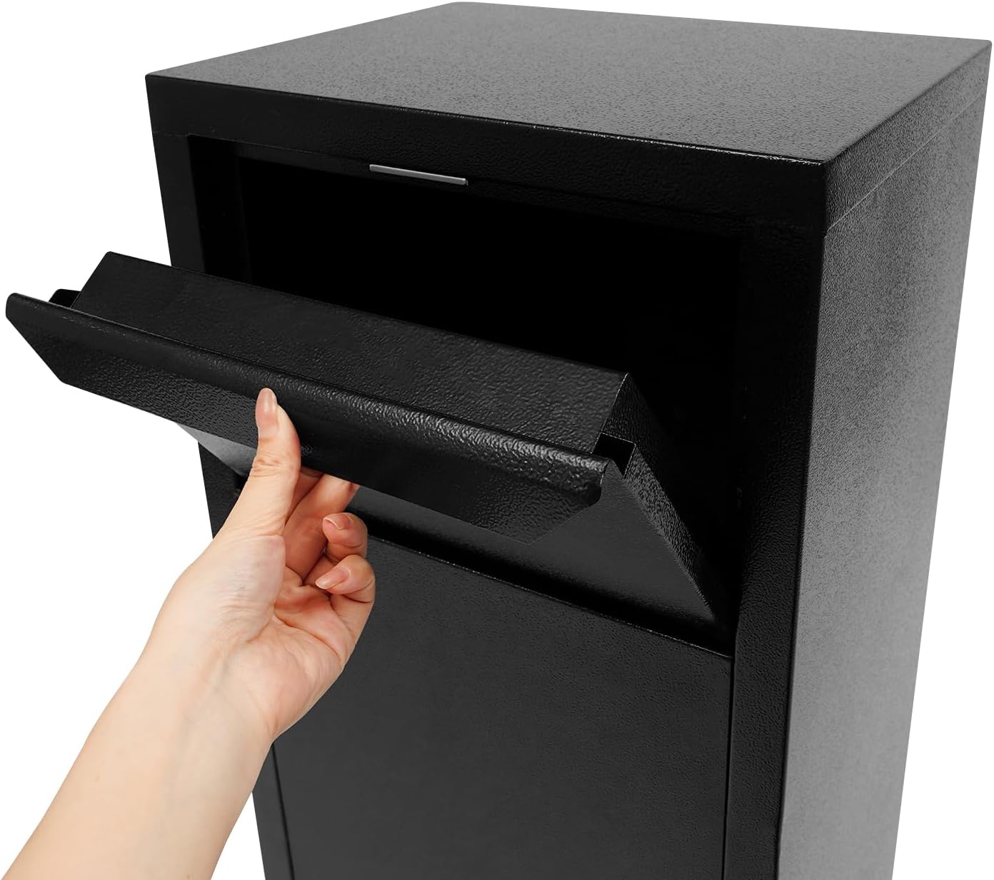 Package Delivery Box, Outside Curbside Mailbox, 0.8mm Thickness Large Anti-Theft Boxes Edges Without Burrs Carbon Steel Mailbox w/2 Keys, Black(Floor Standing)