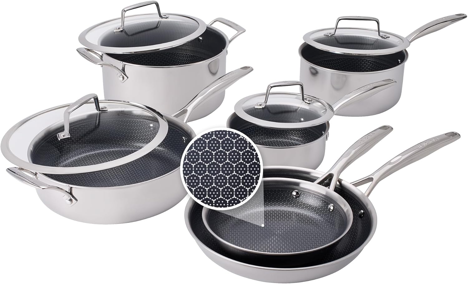 Henckels Paradigm Stainless Steel 10 pc Cookware Set, Tri-Ply Ceramic Nonstick Cookware, Non Toxic Induction Cookware Set, Metal-Utensil & Dishwasher Safe