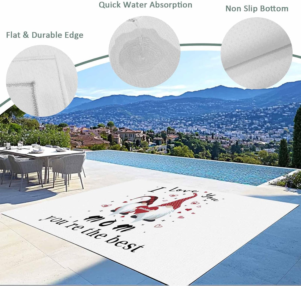 Outdoor Rug 4x6ft Mother's Day Gnomes with Romantic Red Hearts Patio Area Rugs Waterproof Easy Cleaning Non Shedding Thick Mats White Carpet for Indoor Outdoor Porch Deck Backyard Balcony