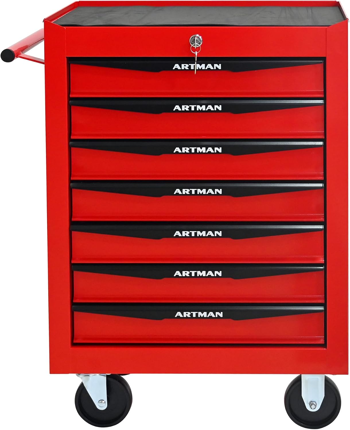 Rolling Tool Chest Cart with 7 Drawers,Storage Tool Cabinet on 4 Wheels. Lockable Tool Cart with Drawer Liners.Steel Tool Box Organizer for Garage,Repair Workshop-Red