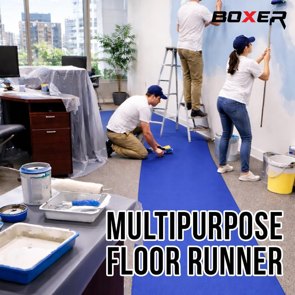 Boxer 27' x 60' Neoprene Floor Runner - Anti-Slip Resistance - Reusable Floor Protection - for Moving, Business, Home, Garage – Blue