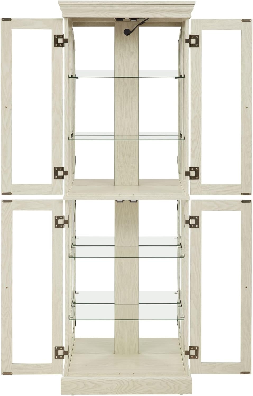 Lighted Curio Cabinet 71' Vintage Glass Display Case with Adjustable Shelves, 4 Tempered Glass Doors, Bulb Included, Wooden Wine Bar China Cabinet for Living Room Liquor Storage (Antique White)