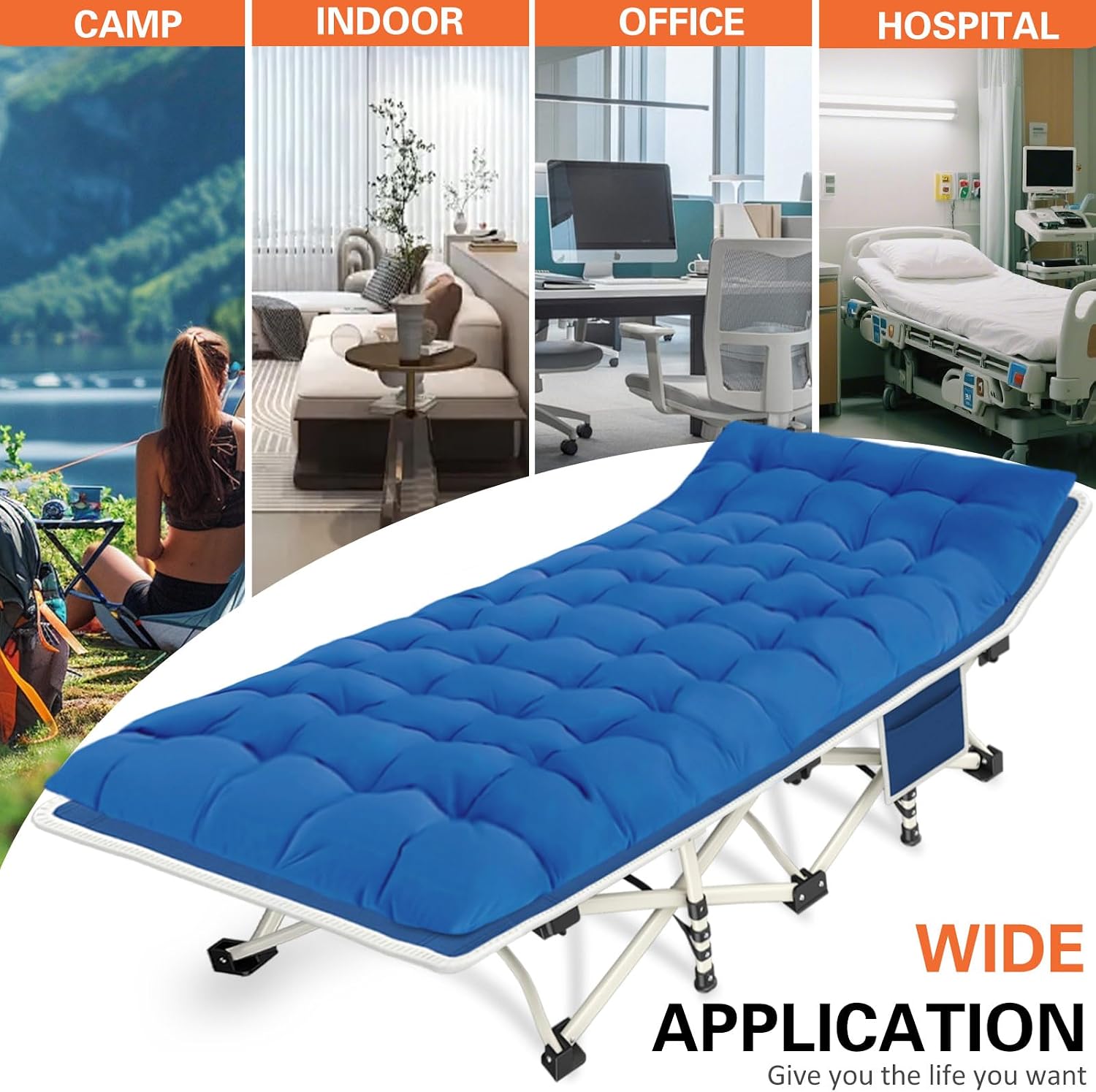 Camping Cots 2 Pack Camping Bed with Comfortable Mat Cots for Sleeping with Pad Heavy Duty Folding Bed 2 Person Sleeping Cot with Carry Bag Guest Cots for Adults Office Nap Vacation Outdoor Indoor