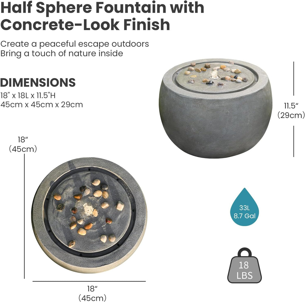 Tankana Garden Water Fountain Outdoor Bubbler Water Feature Indoor with Lights & Pump and Pebbles Waterfall Fountains Concrete Effect for Patio Deck Yard Home Decor Gray, 18 'L x 18' W x 11.5' H