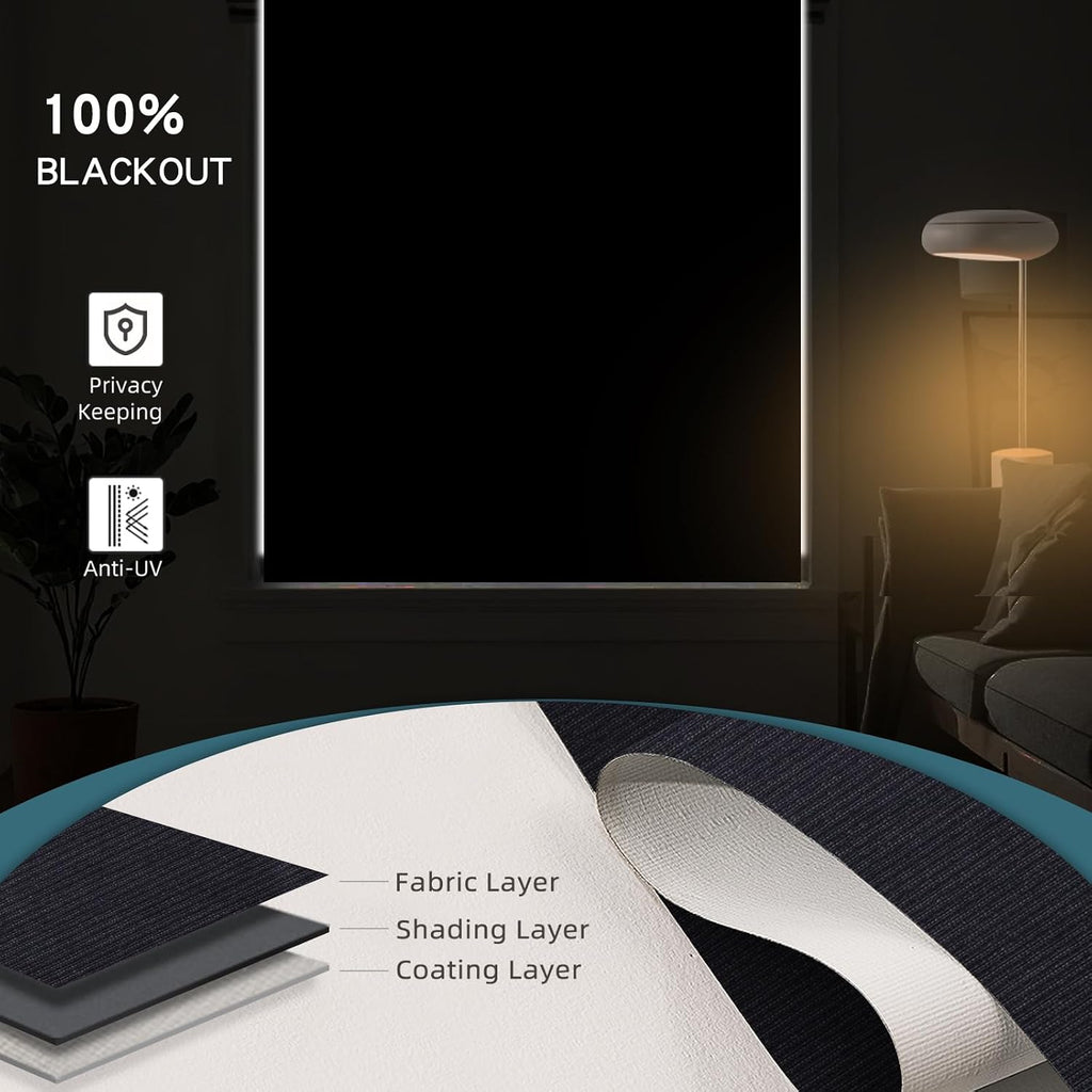 Motorized Roller Shade, 100% Blackout Smart Window Blinds Work with Homekit, Alexa, Google Home, Remote Control, Electric Blinds with USB/Solar Pannel,Dark Eclipse Black