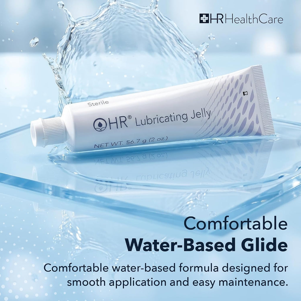 HR Lubricating Jelly 2 Ounce Tube, Case of 96 | Water-Soluble | Non-Greasy | Non-Staining | Latex-Free | Clear & Odorless | for Catheter, Exam, Thermometer & Instruments