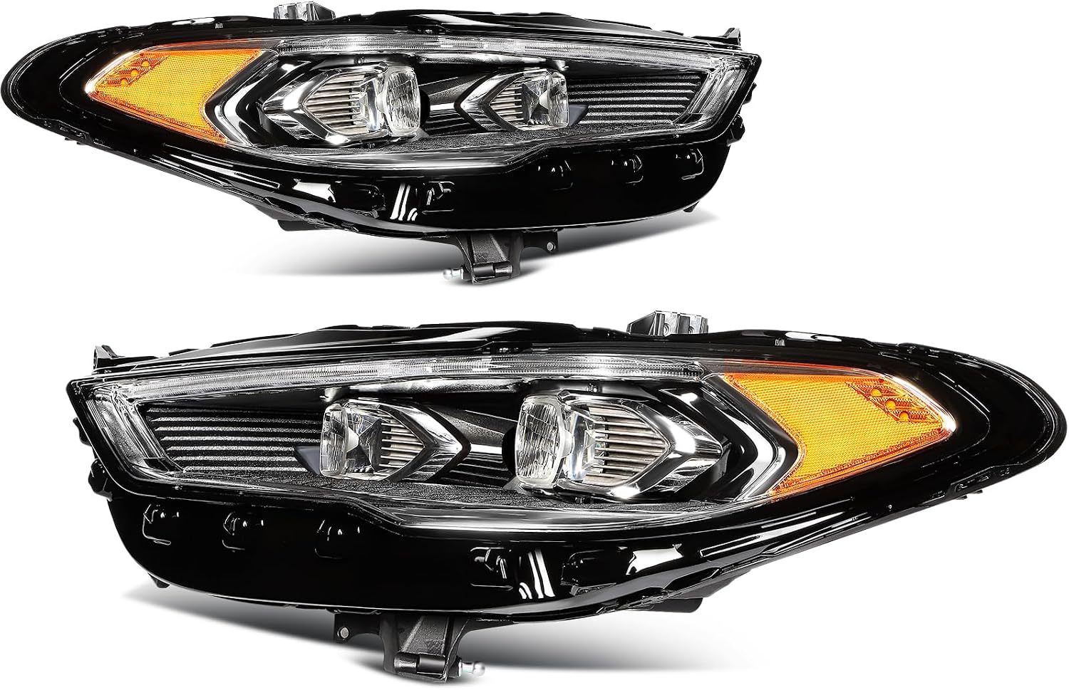 Headlight Assembly Fit 2017-2020 for Fusion Driver & Passenger Side Headlight Black Housing Clear Reflector FO2502347