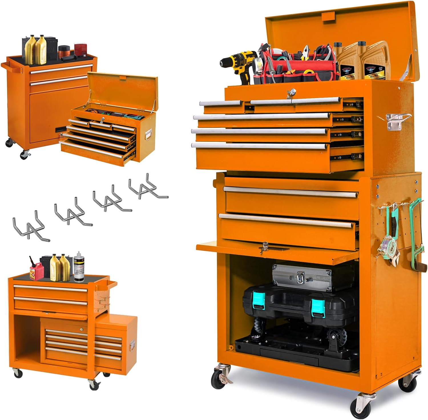 Go Big 8-Drawers Tool Chest Tool Box, Rolling Tool Chest with Wheels, Rolling Tool Box with Wheels, Garage Tool Storage Cabinet on Wheels, Locking System Toolbox(Cool Orange)