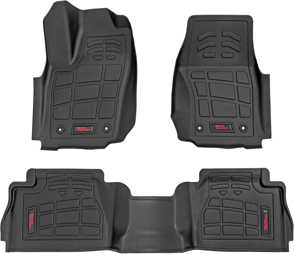Rough Country Sure-Fit All Weather Floor Mats for Toyota Tacoma Double Cab (2024-2025) - Non-Slip, Waterproof Flexible Floor Mat, Front & Rear Set