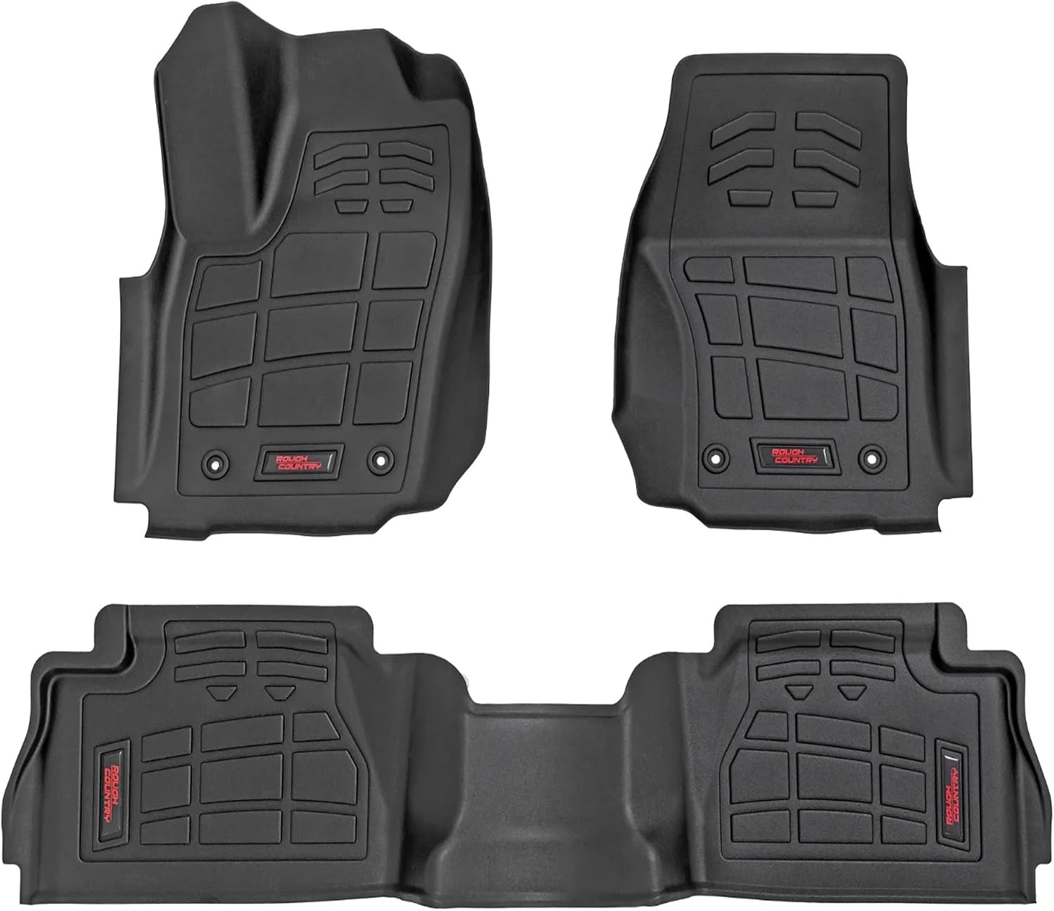 Rough Country Sure-Fit All Weather Floor Mats for Toyota Tacoma Double Cab (2024-2025) - Non-Slip, Waterproof Flexible Floor Mat, Front & Rear Set