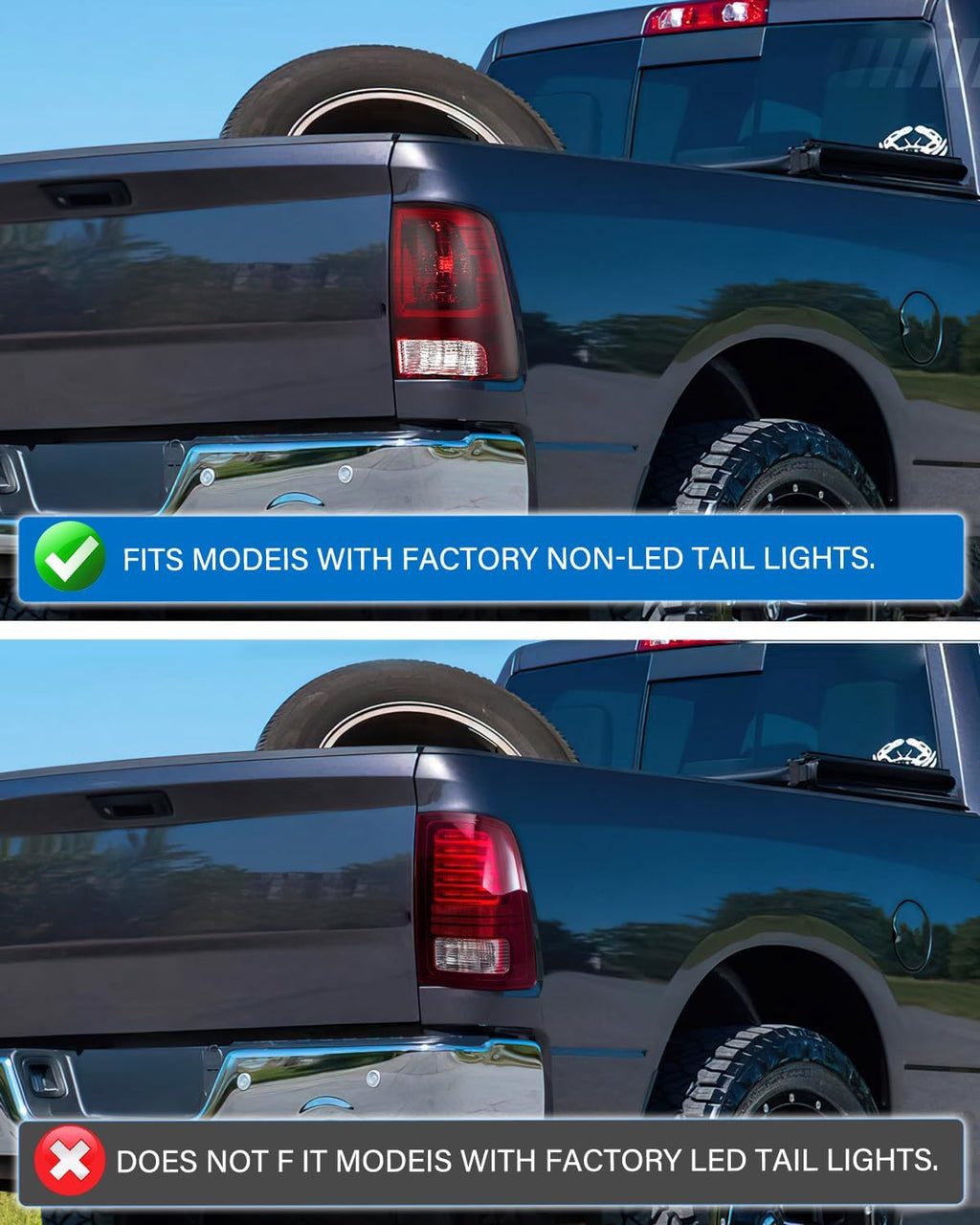 Nilight Headlight and Taillight Assembly Combo Compatible with 2009 2010 2011 2012 2013 2014 2015 2016 2017 2018 Dodge Ram for Quad Models Black Housing Amber Reflector with Dark Red Tail Light