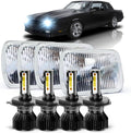 For Chevrolet Monte Carlo SS 1980 1981 1982 1983 1984 1985 1986 1987 1988, 4x6 inch Rectangular Hi-Low Sealed Beam Lights,With 4 pcs H4 6000K White LED Light Bulbs, with Adapter,8-Pack