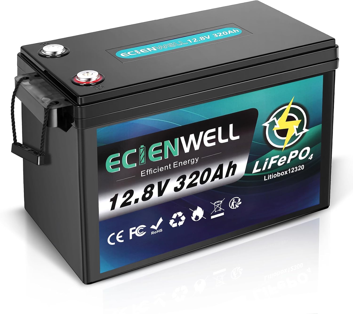 12V 320Ah Lithium LiFePO4 Battery Mini, 15000+ Deep Cycle Marine Battery with 200A BMS, Grade A Battery, IP65 Waterproof, 12V 300Ah+ for Golf Cart, Trolling Motor, RV, Truck, Camp, Solar