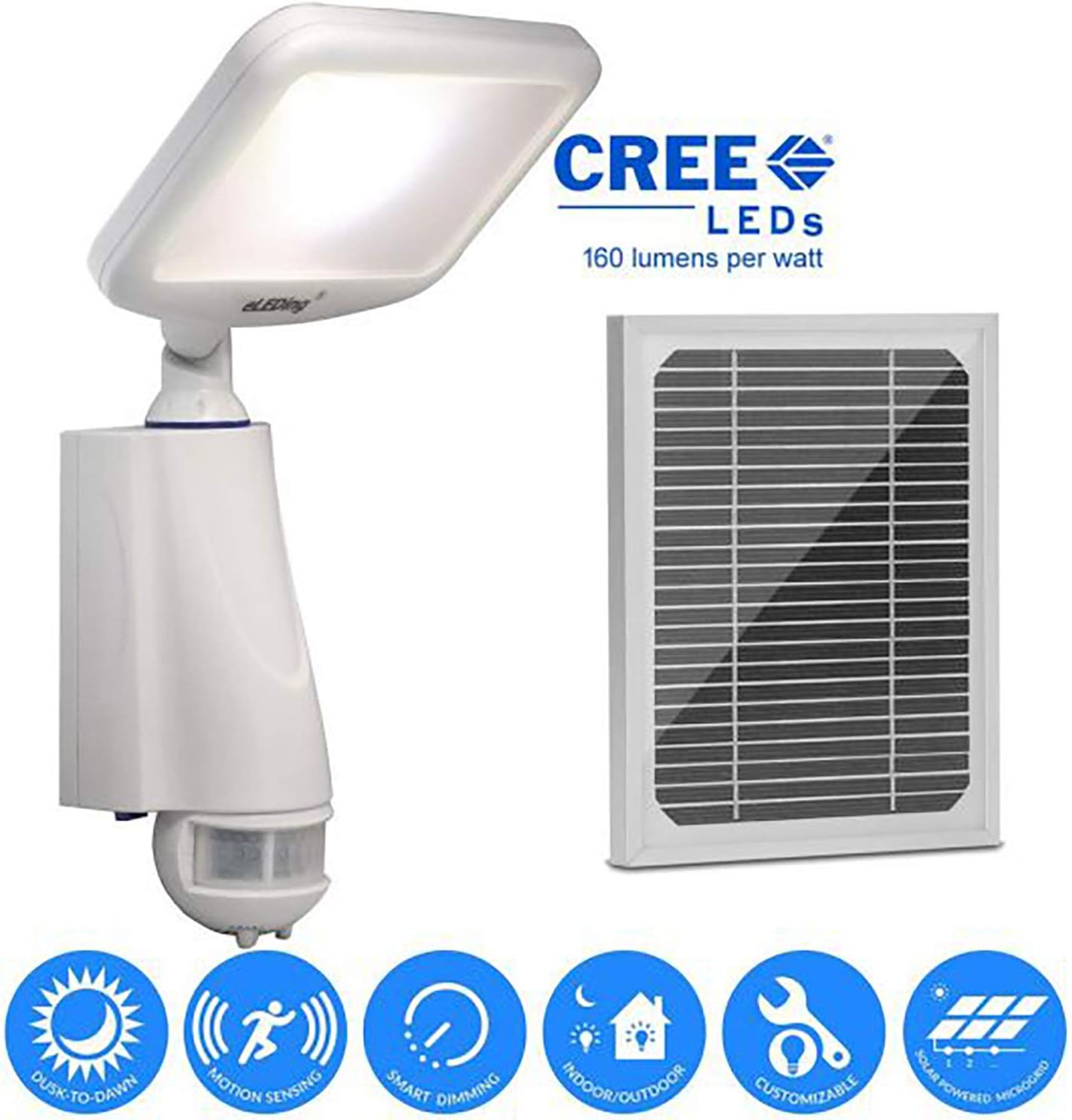 eLEDing Solar Power Microgrid CREE LED Pure Digital Smart for Dusk to Dawn Motion Activated Security Safety CCTV Street Parking Flood Spot Light(2)