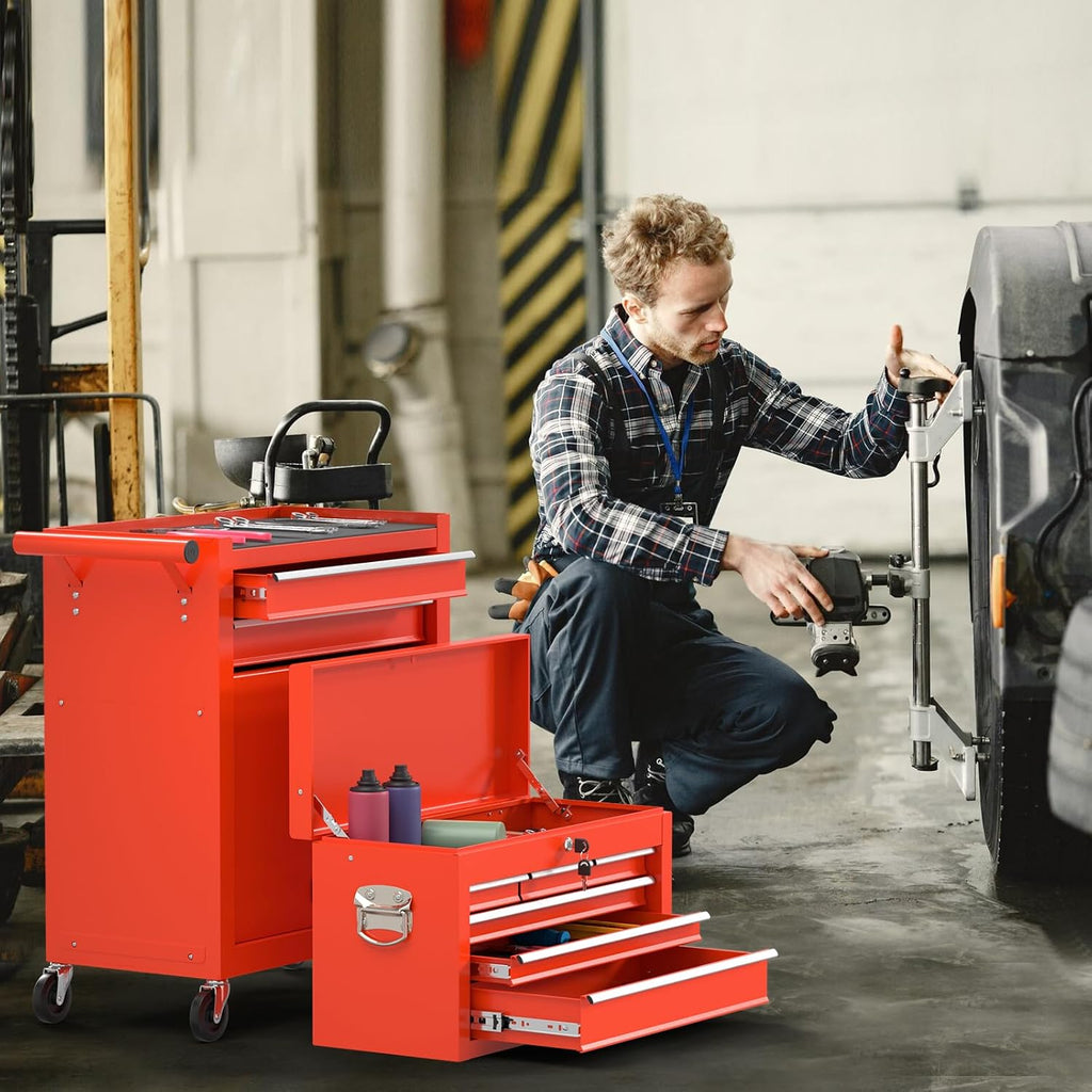 8-Drawer Tool Chest with Wheels,High Capacity Rolling Tool Box with Wheels,Locking Mechanical Tool Chest,Metal Tool Box for Garage Workshop (Red)
