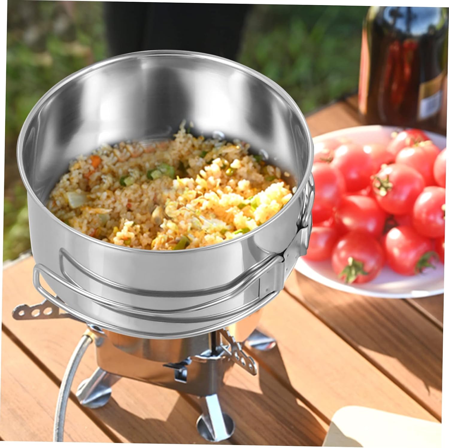 Milisten Camping Cookware Stainless Steel Stackable Pot Pan with Handle Non Stick Cooking Utensils for Outdoor