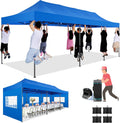 COBIZI 10x30 Pop up Canopy Tent Heavy Duty with 8 Sidewalls, Easy Set-up Commercial Outdoor Party Tent, 100% Waterproof Wedding Gazebo, 3 Height Adjustable with Wheeled Bag, Blue