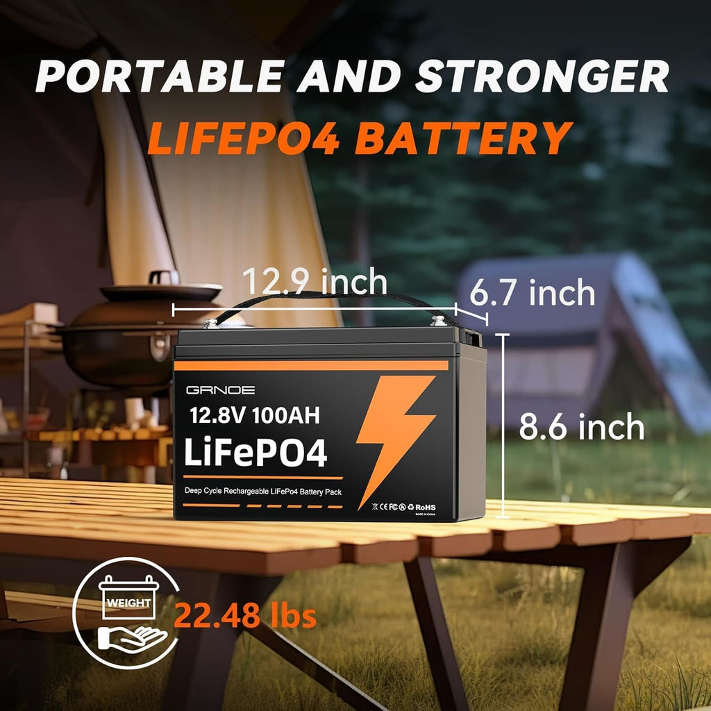 2-Pack 12V 100Ah LiFePO4 Lithium Battery Group 31 Built-in 100A BMS, Low-Temp Protection Up to 15000 Deep Cycles Rechargeable Battery for RV, Marine, Solar System, Van, Trailer, Home Energy Storage