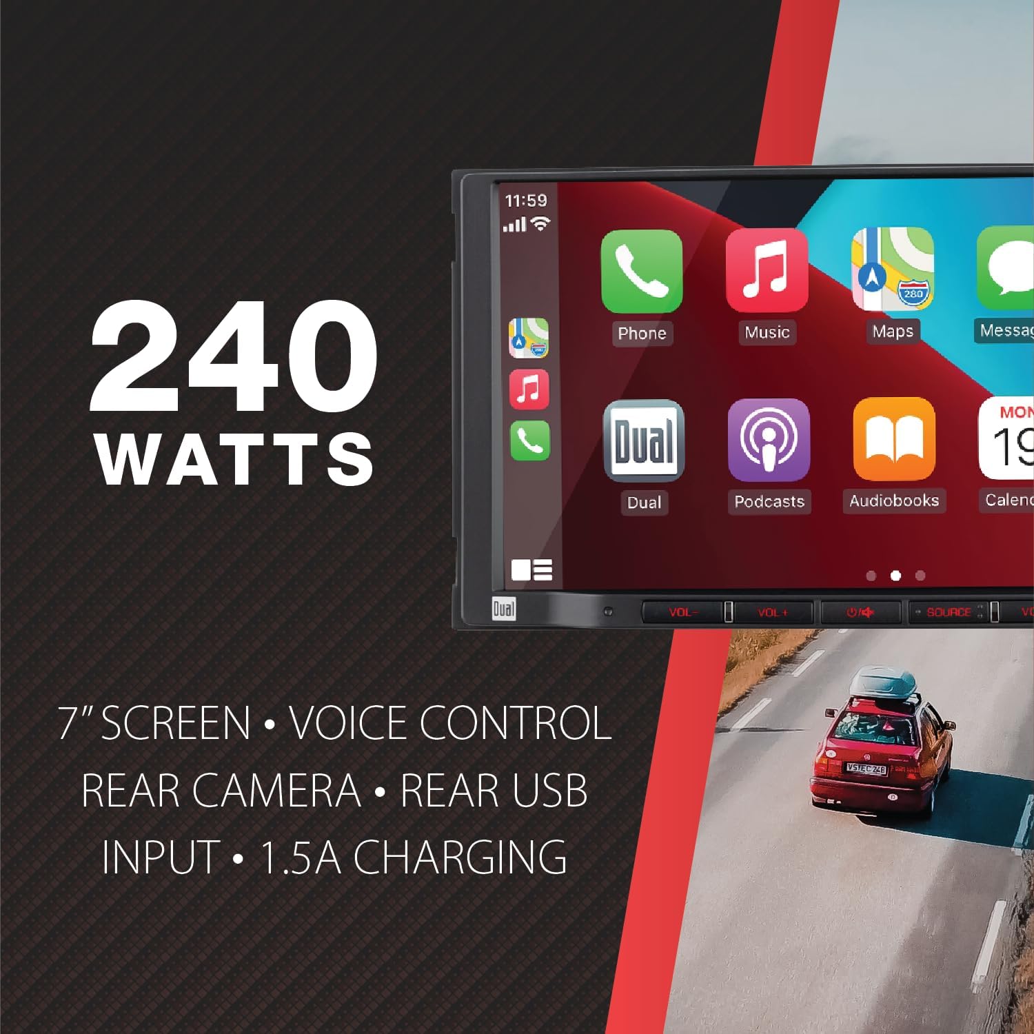 Dual Electronics DCPA71 7-inch Certified Apple Carplay Android Auto | Double DIN Touchscreen Car Stereo Radio | Bluetooth Hands Free Calling & Music Streaming | Backup Camera Input
