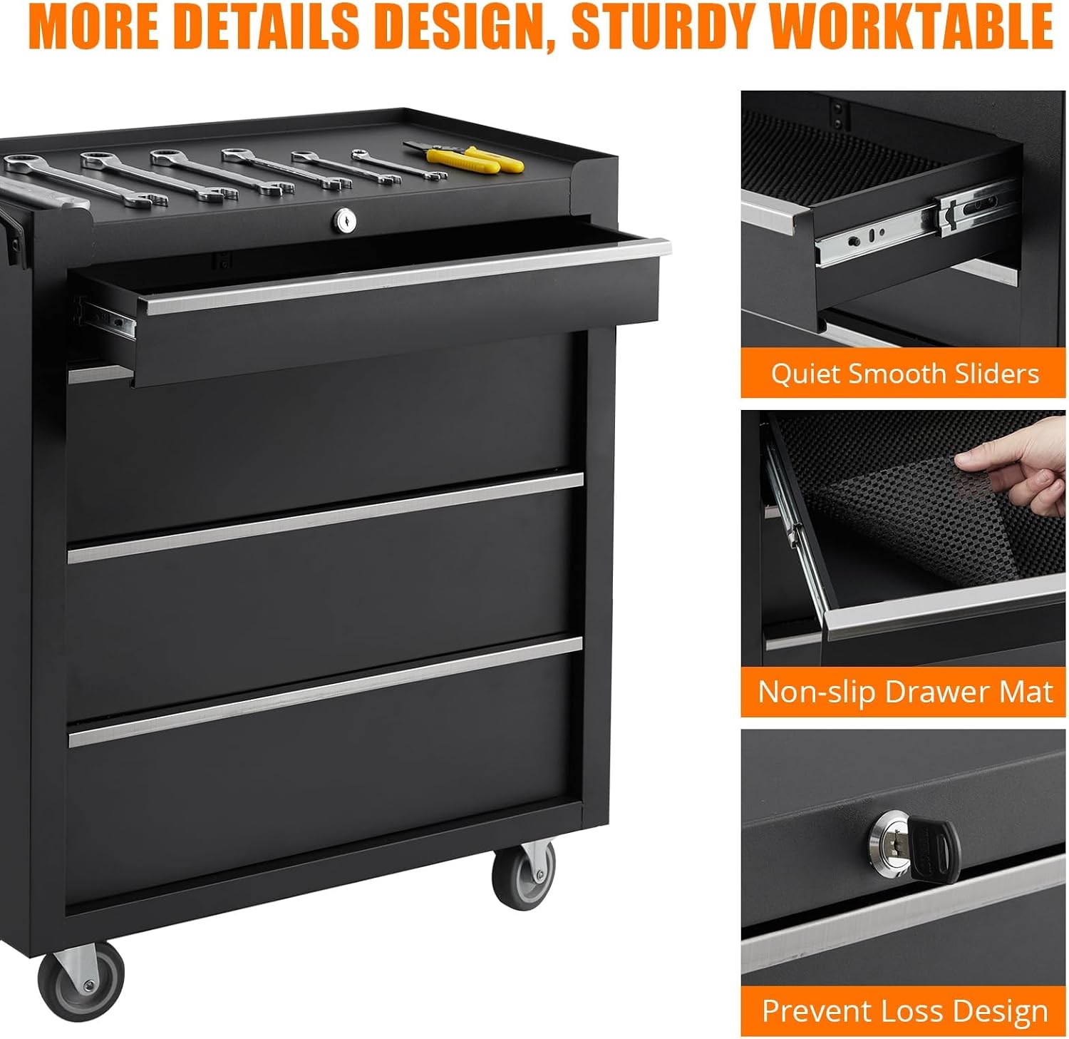 4-Drawer Tool Chest With Wheels, Rolling Tool Cart With Universal Wheels, Sliding Drawers and Protective Liner, Lockable Storage Cabinet for Garage, Workshop, Warehouse