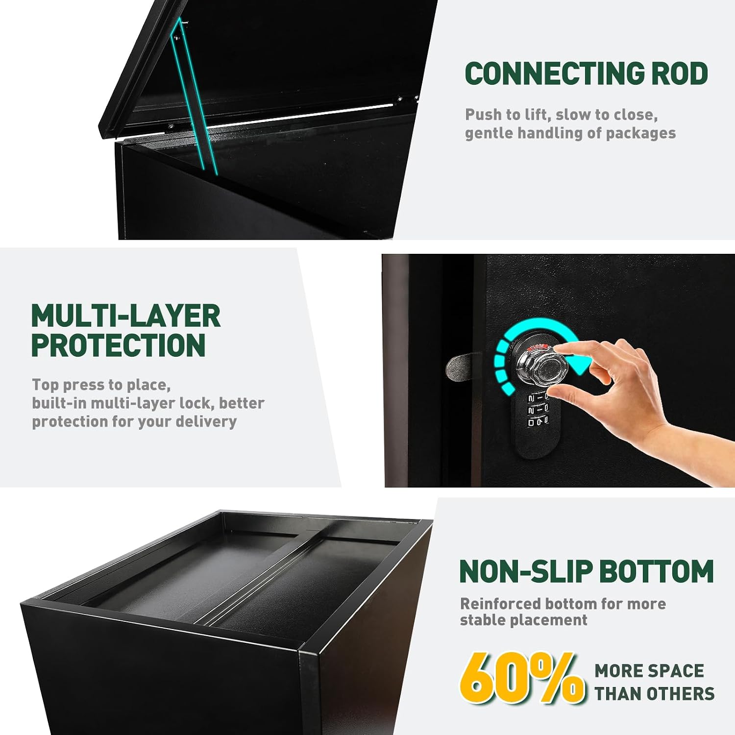 Express Package Delivery Box for Outside, Ultra Large Parcel Drop Boxes with Lock, Waterproof Anti-Theft Parcel Drop Box with Secure Storage for Home Business, Black (24.3 * 18 * 43.5IN)