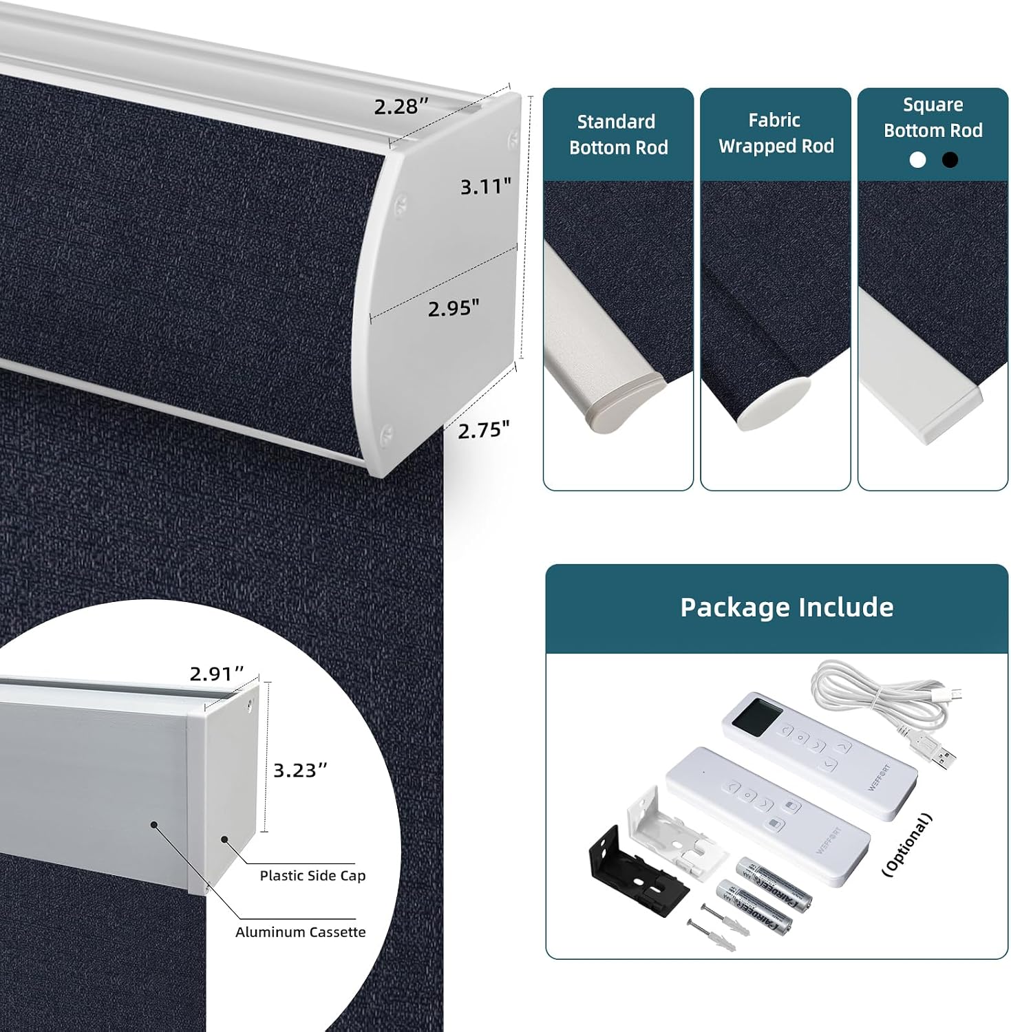 Motorized Roller Shade, 100% Blackout Smart Window Blinds Work with Homekit, Alexa, Google Home, Remote Control, Electric Blinds with USB/Solar Pannel,Dark Onyx Black