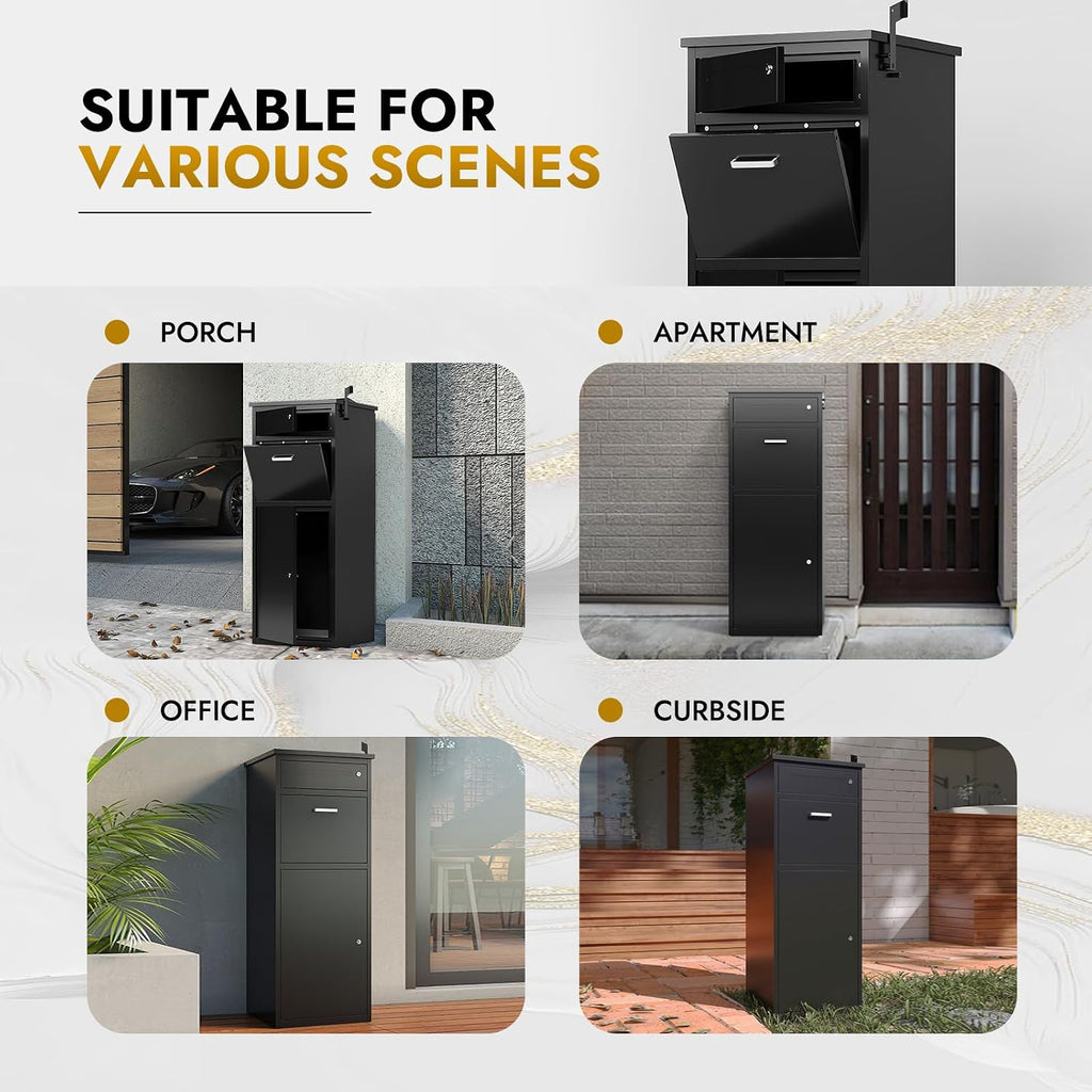 KAER Package Delivery Boxes for Outside Cold-Rolled Steel Delivery Box for Packages & Mails, Anti-Theft Lockable Large Parcel Drop Box for Outdoor, Porch, Curbside,44.5'x17'x15.75'