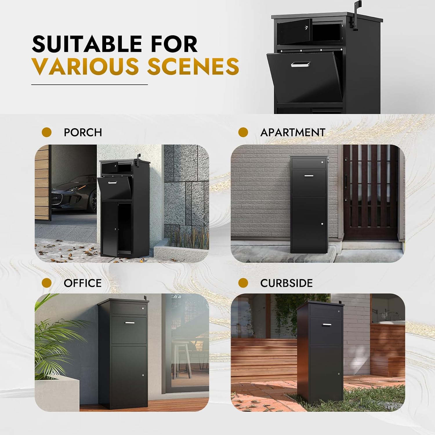 KAER Package Delivery Boxes for Outside Cold-Rolled Steel Delivery Box for Packages & Mails, Anti-Theft Lockable Large Parcel Drop Box for Outdoor, Porch, Curbside,44.5'x17'x15.75'