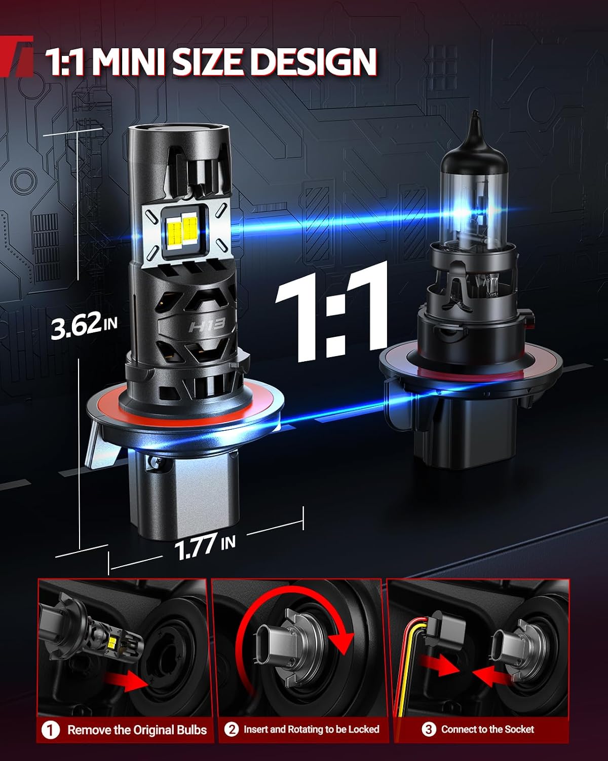 Torchbeam T5A H13 LED Bulbs, 55W, 80000 Lumens, High Beam, Halogen Head Light Bulbs for Car, Fog Light Bulbs,HeadIight Bulb Low Beam & High Beam, Pack of 2