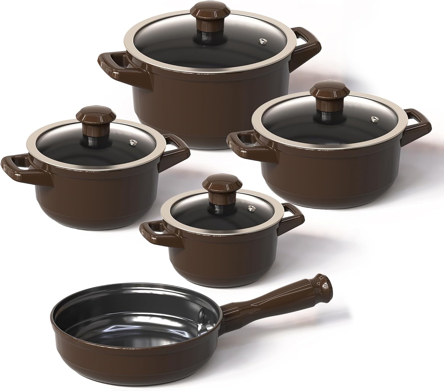 Real Ceramic, Non Scratchable, Non Toxic Cookware Set - Oven Safe Up to 1200F, Stovetop Agnostic, Dishwasher Safe, Longlasting and Lightweight - PFAS, PTFE, PFOA, PFOS - Cocoa Brown