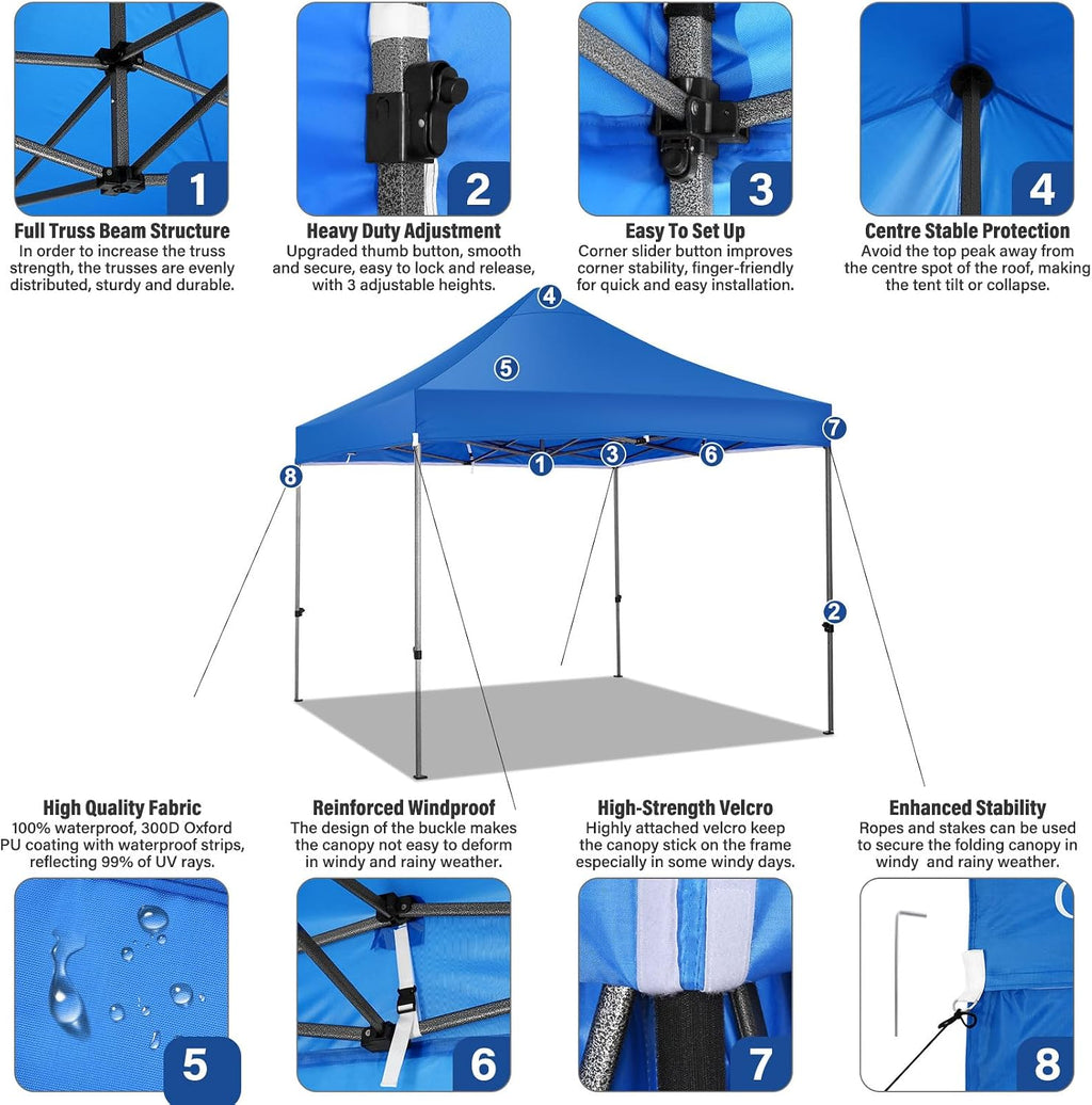 COBIZI 10x15 Heavy Duty Pop Up Canopy Tent with 4 Sidewalls Thicken Frame, Commercial Easy Up Outdoor Wedding Party Tents, All Season Waterproof Windproof with Stakes Sandbags Ropes Bag, Uranus