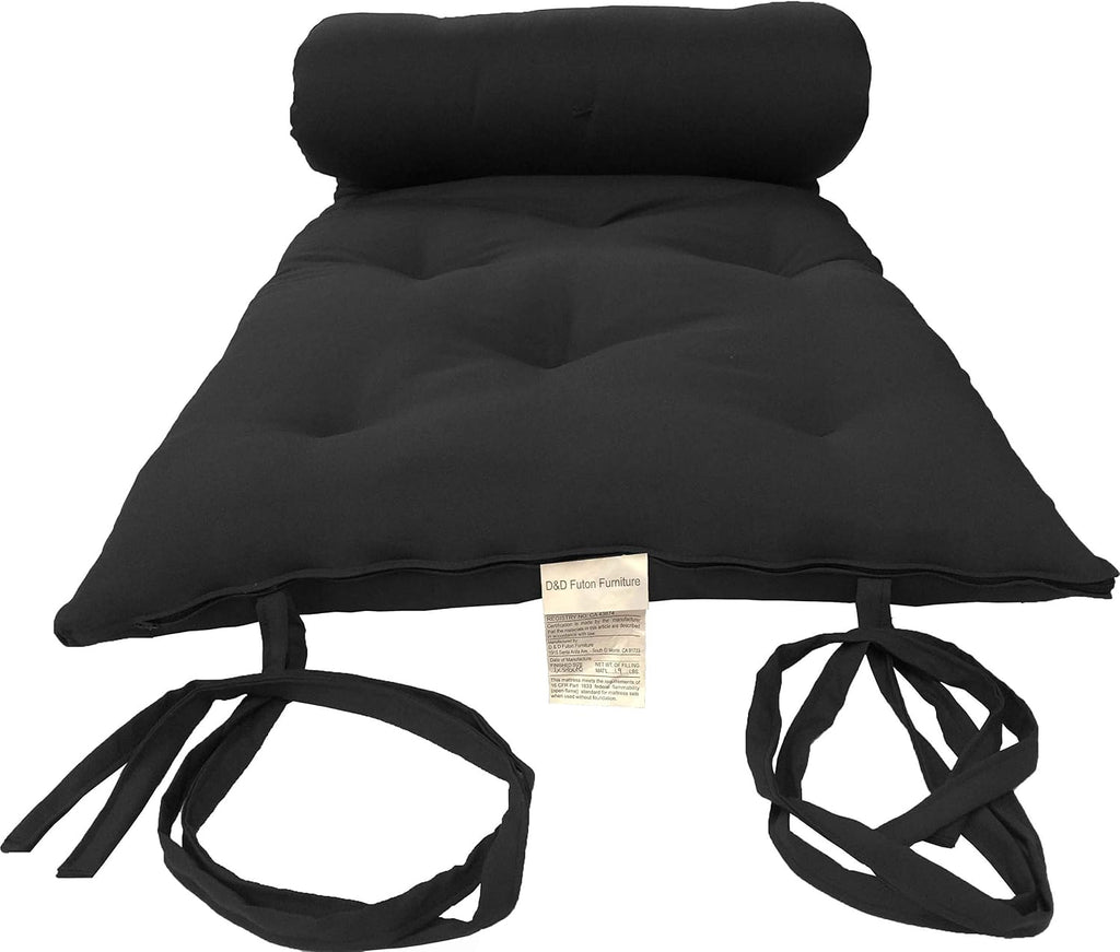 D&D Futon Furniture Traditional Japanese Floor Rolling Futon Mattress, Cotton Battings/Foam/Polyester Batting (Black, 80 x 72 x 3 in Thick King Size)