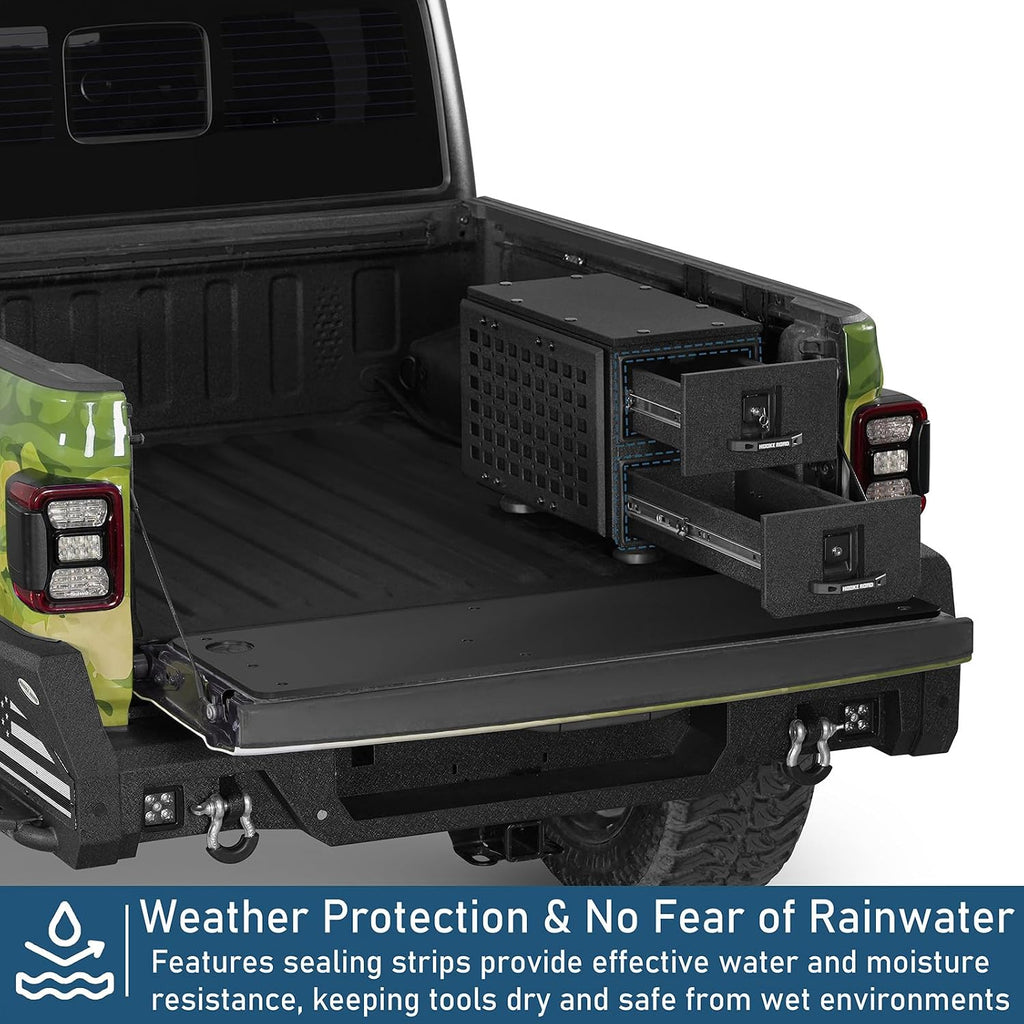 u-Box Truck Bed Tool Box Storage Drawer for Jeep Gladiator JT, Toyota Tacoma, Chevy Colorado & GMC Canyon 5'2' Bed, Lockable Weatherproof Toolbox w/Dual Drawers & MOLLE Panel, Easy Bolt-On Install