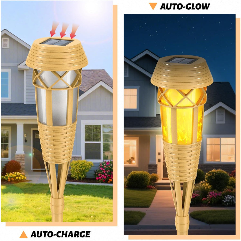 Solar Outdoor Lights – Torches with Flickering Flame for Garden Decor, Waterproof Garden, Outdoor Patio & Pathway Yard Decorations with Flame Torches - 8 Pack