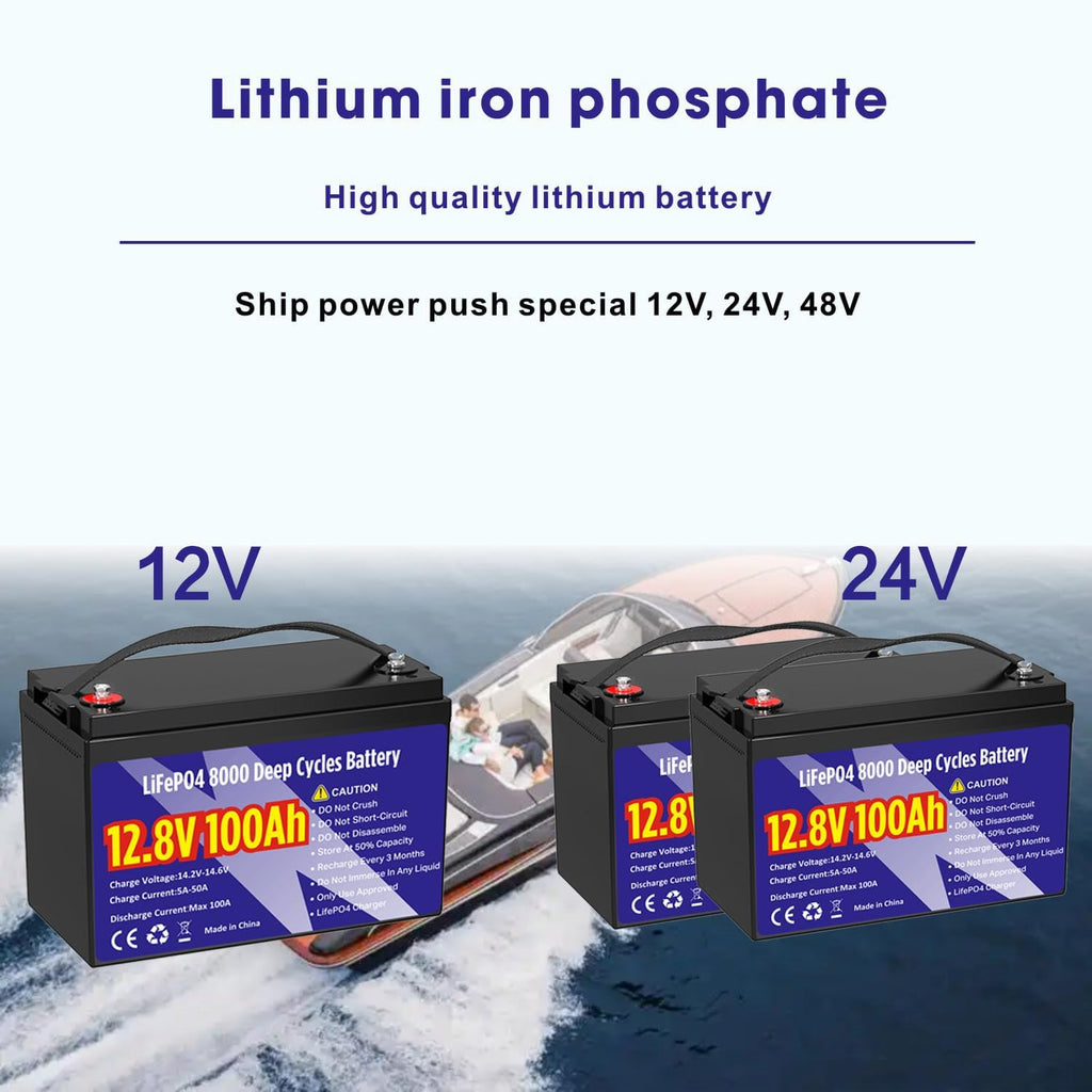 12V 100Ah LiFePO4 Lithium Battery, Group 31 1280Wh Lithium Iron Phosphate Battery 8000+ Deep Cycles Long Lifespan with Built-in BMS Low Temperature Battery for Trolling Motor, RVs, Solar System