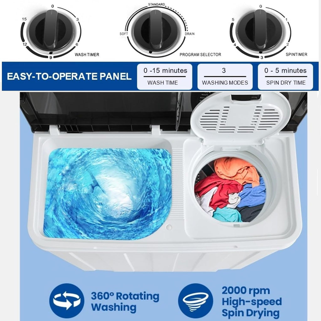 Nictemaw Portable 30Lbs Twin Tub Washing Machine Washer and Dryer Combo, Compact Laundry Machine with Drain Pump, Time Control, Semi-Automatic 19Lbs Washer and 11Lbs Spinner for Apartment Dorms RV