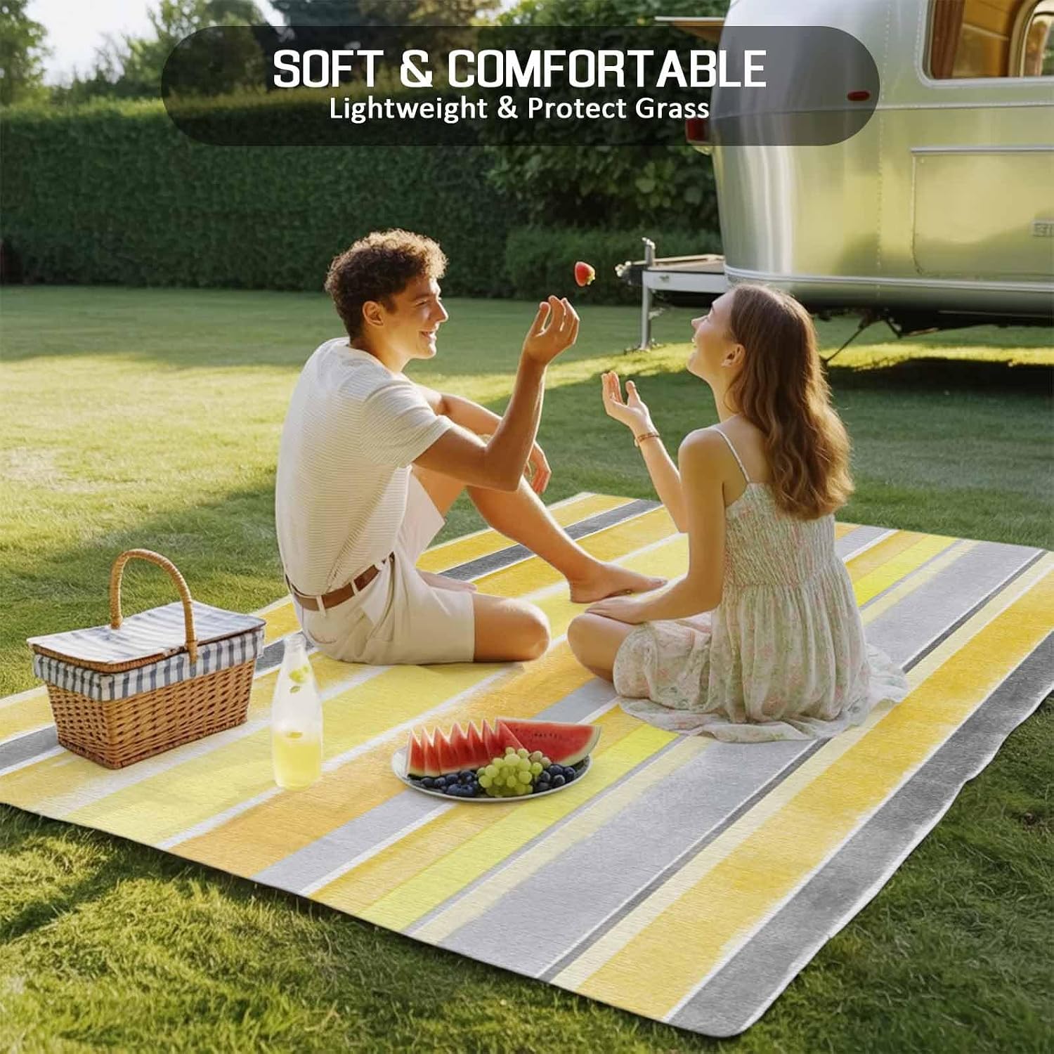 Outdoor Rug 4x6ft Classic Yellow Gray Stripes Patio Area Rugs Waterproof Easy Cleaning Non Shedding Thick Mats Europe Carpet for Indoor Outdoor Porch Deck Backyard Balcony