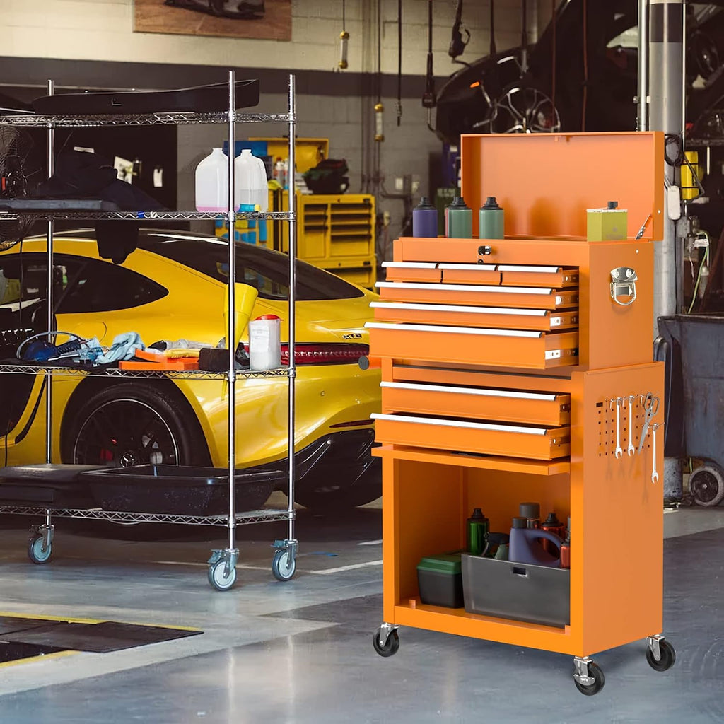 Go Big 8-Drawers Tool Chest Tool Box, Rolling Tool Chest with Wheels, Rolling Tool Box with Wheels, Garage Tool Storage Cabinet on Wheels, Locking System Toolbox(Cool Orange)